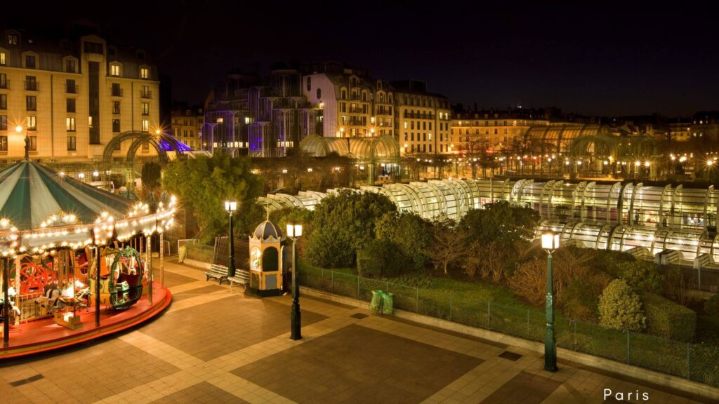 "Modern shopping and cultural hub of Les Halles in Paris, with striking architectural design