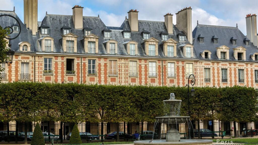 Bustling Marais neighborhood in Paris, showcasing trendy boutiques and historic buildings