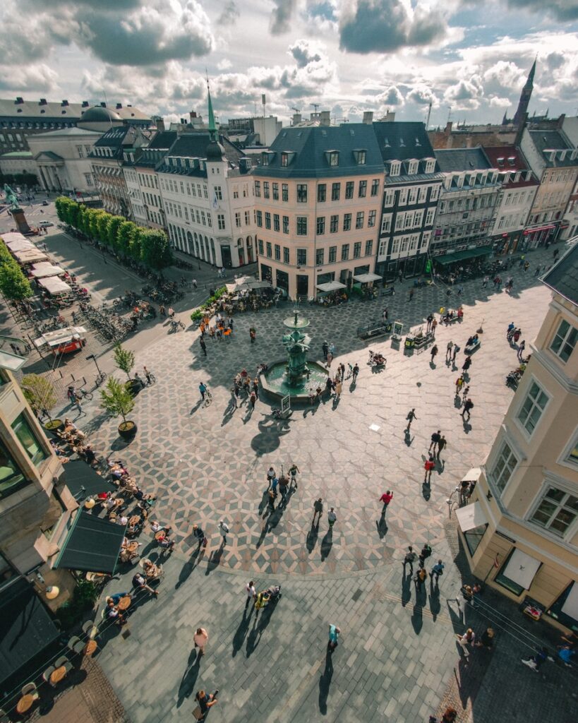 Ariel view of a public square in Copenhagen