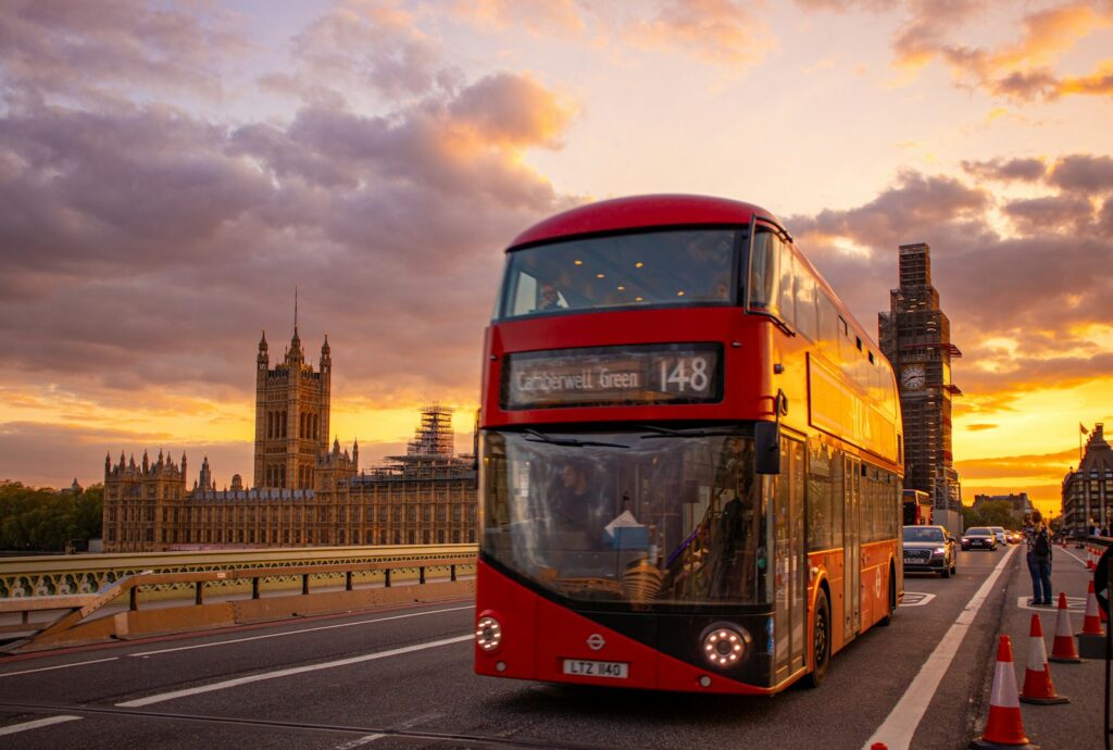 London's public transport system featuring the iconic red double-decker buses